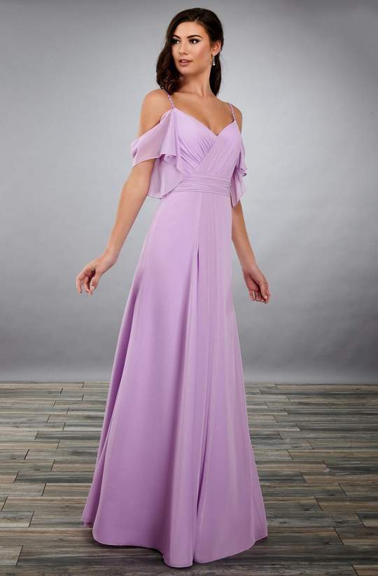 Lavender V Neck Cold Shoulder Flared Maxi ShObO