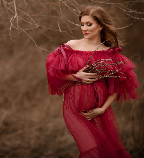 Blood -Red Ruffled Baby Shower Gown
