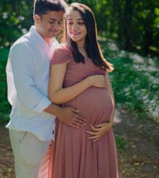 Dusty Pink Ruched Baby-Shower Gown