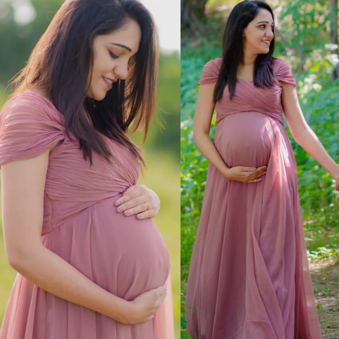 Dusty Pink Ruched Baby-Shower Gown