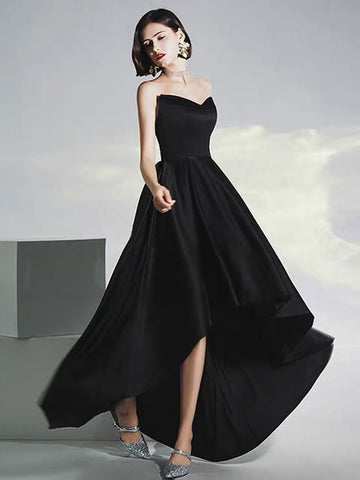 Black Strapless Sleeveless HI-Low Pageant Dress