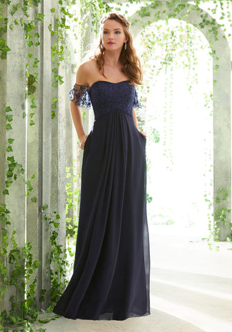 Navy Blue Strapless Maxi with Sheer Off The Shoulder Flutter Sleeves