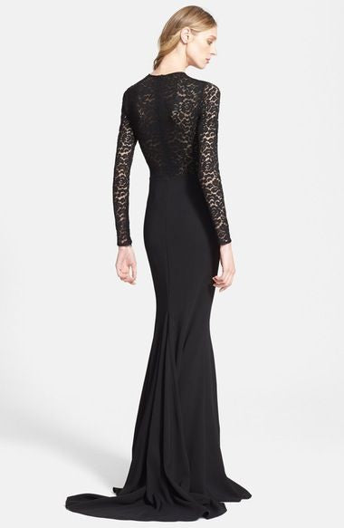 Black Long Sleeves Lace Dual Effect Fishtail Gown