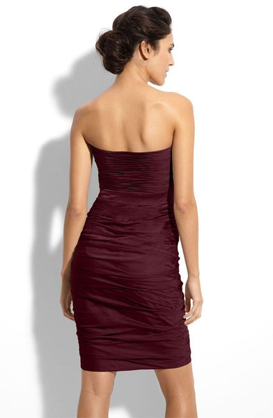 Wine Off-Shoulder Pleated Dress