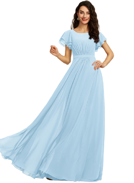 Sky Blue Flouncing Sleeves Gathered Maxi