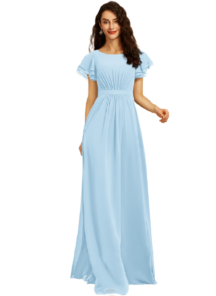 Sky Blue Flouncing Sleeves Gathered Maxi