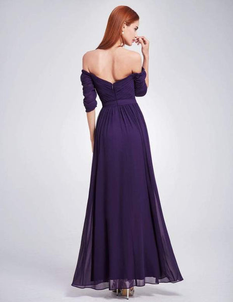 Deep Purple Off Shoulder Sweetheart Neckline Maxi Bridesmaid Dress