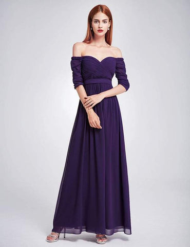 Deep Purple Off Shoulder Sweetheart Neckline Maxi Bridesmaid Dress