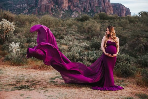 Plum Wine Off-Shoulder Maternity Shoot Gown