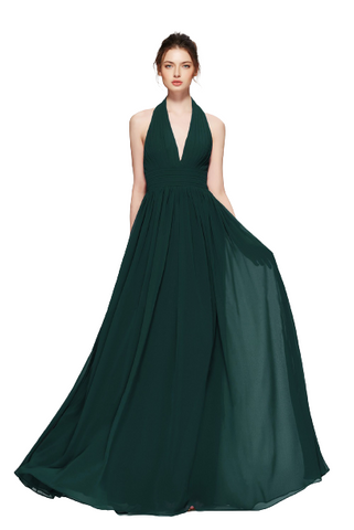 Dark Bottle Green Halter Neck Formal Maxi