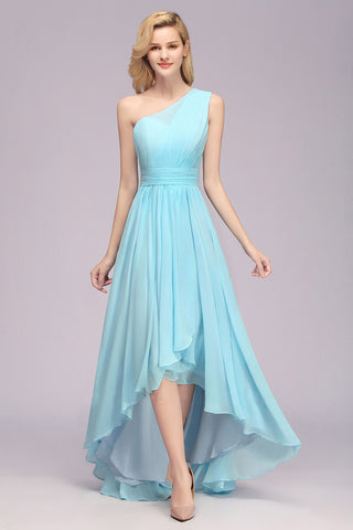 Sky Blue One Shoulder Hi-Low Dress