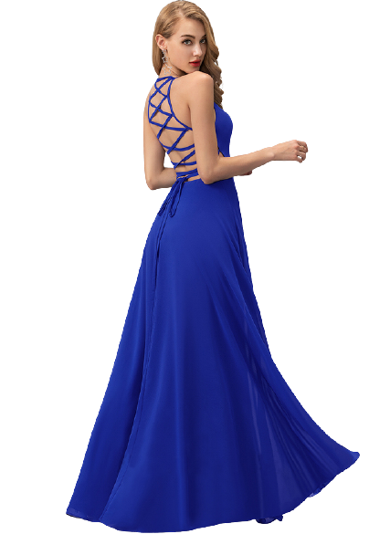 Royal Blue Zig-Zag Open Back Flared Maxi