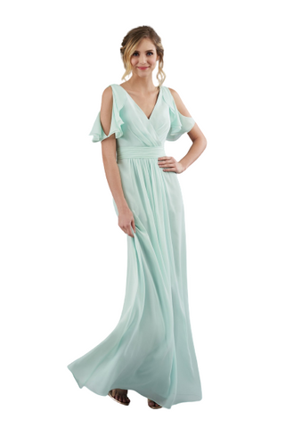 Mint V Neck Ruched Cold Shoulder Maxi