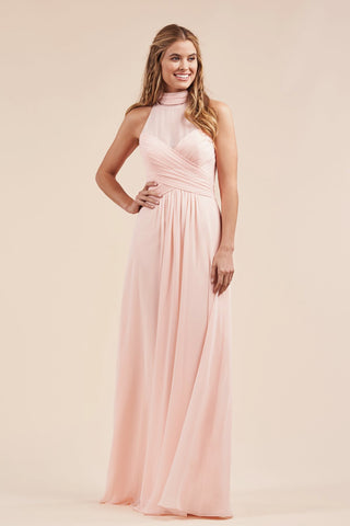 Blush Pink Sheer Neck Halter Tie Neck Maxi