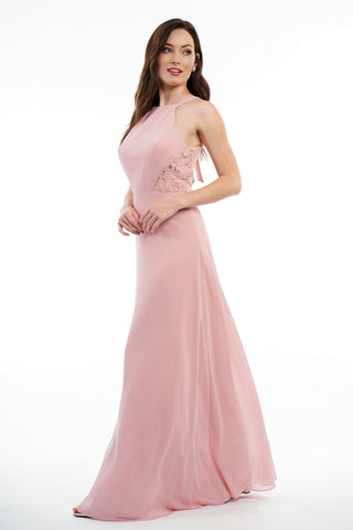 Blush Pink Oval Backless Halter Maxi