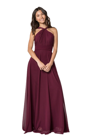 Wine Cross-Neck Ruched Maxi