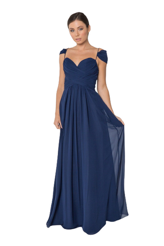 Navy Sweet-Heart Cold Shoulder Ruched Maxi