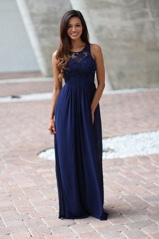 Navy Crochet Maxi Dress With Open Back